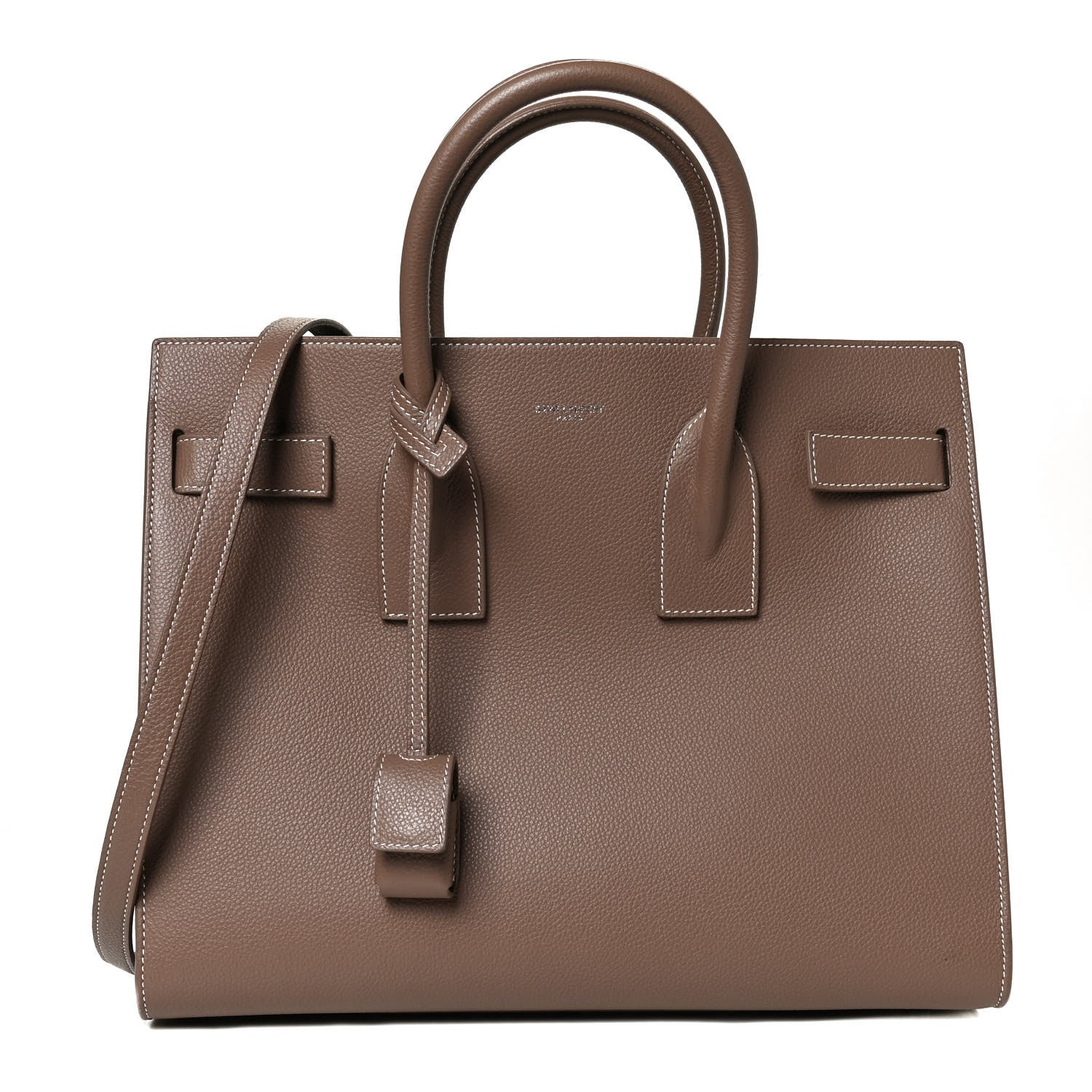 Saint Laurent Grained Calfskin Topstitch Small Classic Sac De Jour Taupe 1 of 11