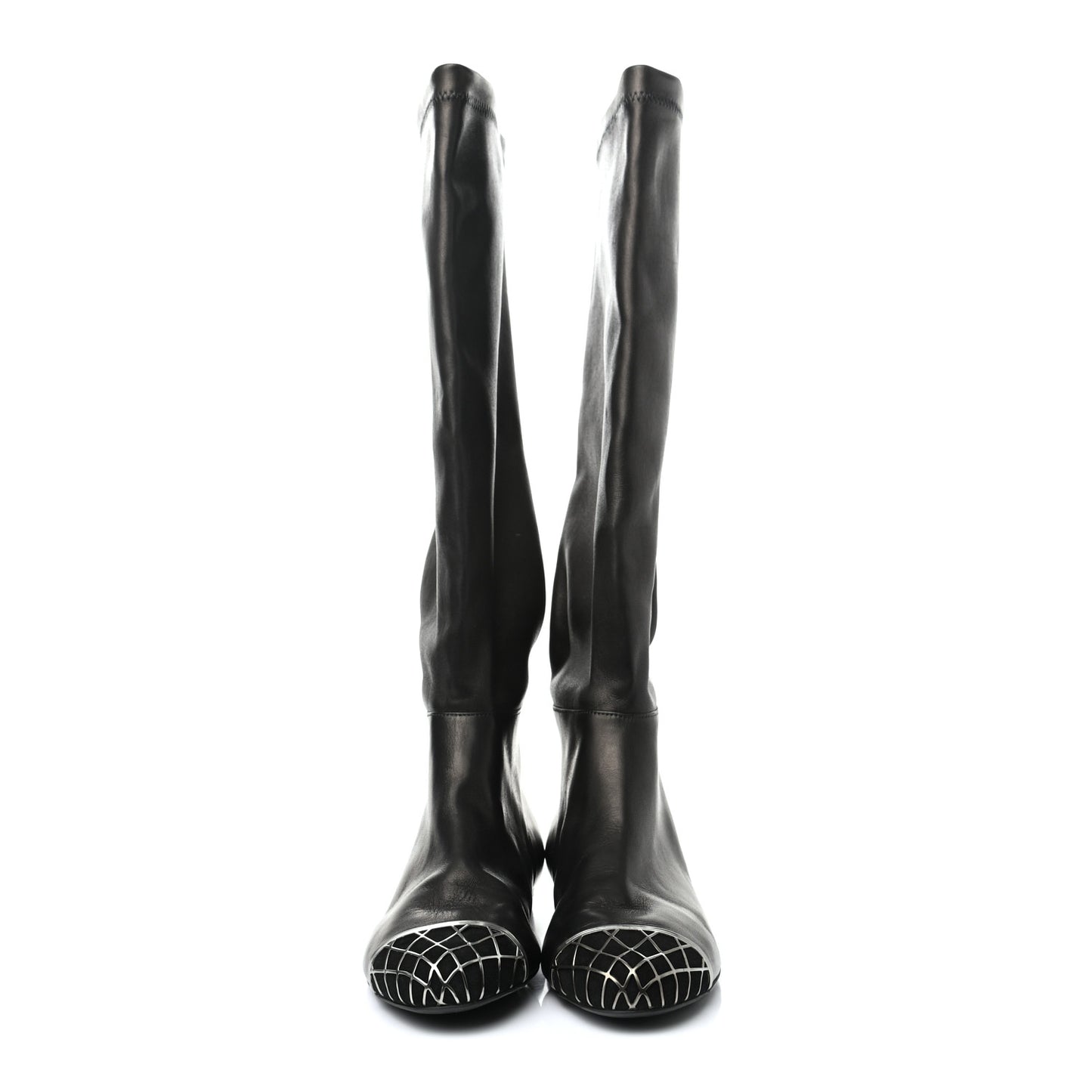 Lambskin Suede Caged Cap Toe High Boots 37.5 Black