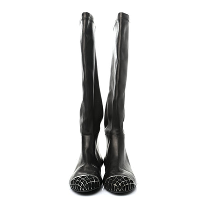 Chanel Lambskin Suede Caged Cap Toe High Boots 37.5 Black 2 of 10