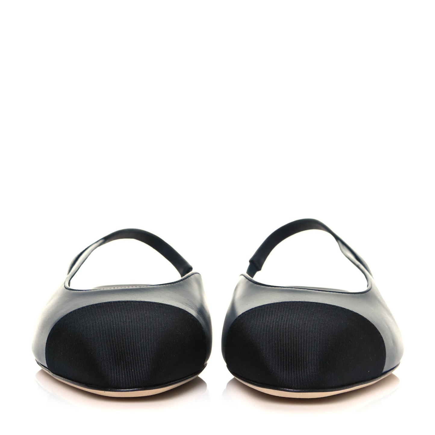 Goatskin Grosgrain Cap Toe CC Slingback Sandals 39 Navy Black