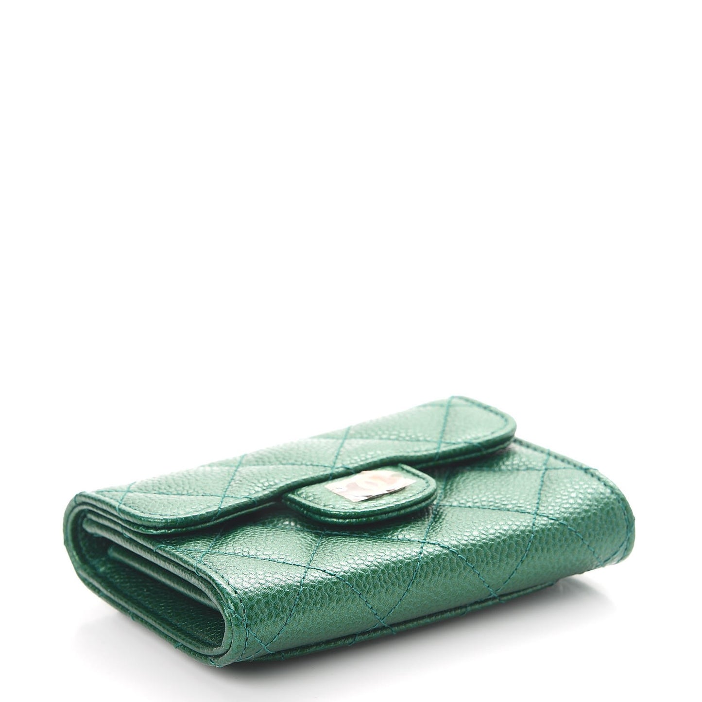 Metallic Caviar Quilted Card Holder Green