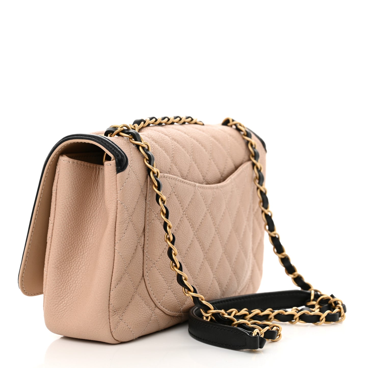 Caviar Quilted Medium CC Filigree Flap Beige Black