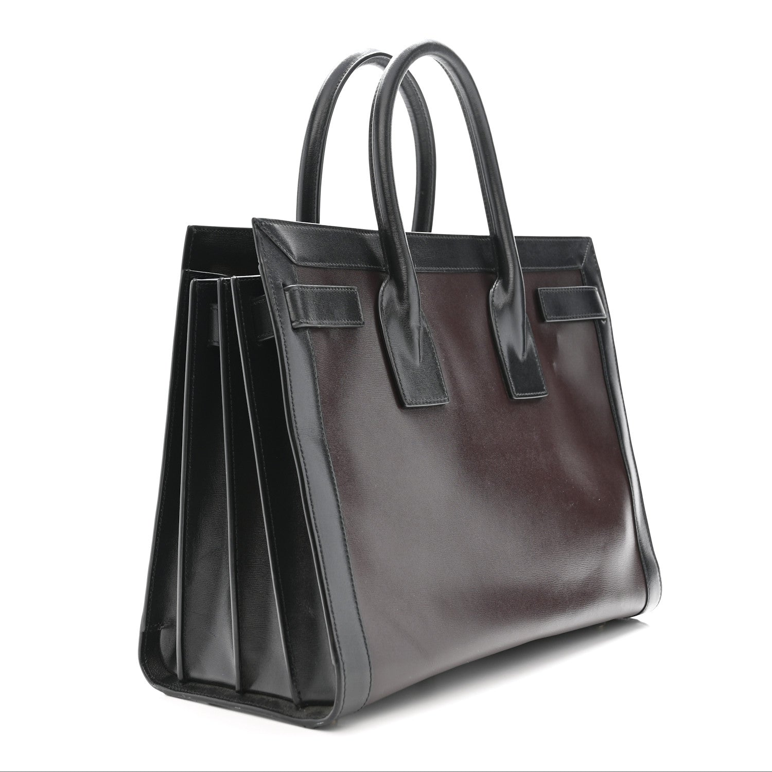 Saint Laurent Calfskin Bi-Color Small Sac De Jour Burgundy Black 3 of 15