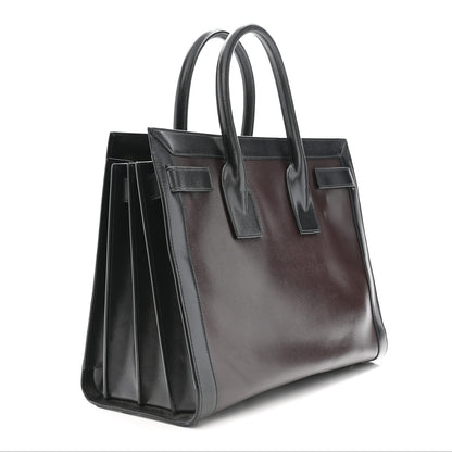 Saint Laurent Calfskin Bi-Color Small Sac De Jour Burgundy Black 3 of 15