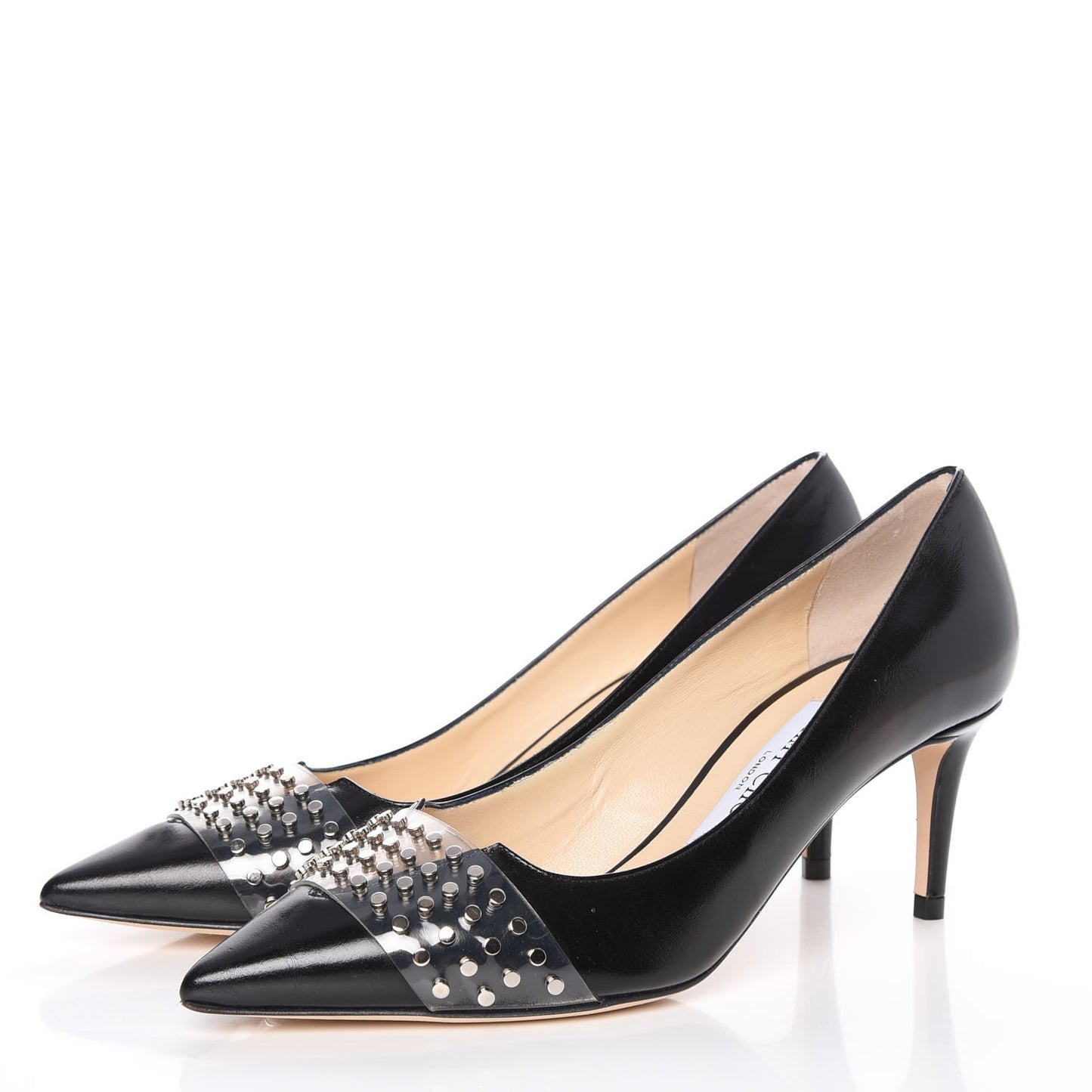 Smooth Calfskin Studded Hazel 65 Pointy Toe Pumps 35.5 Black Silver