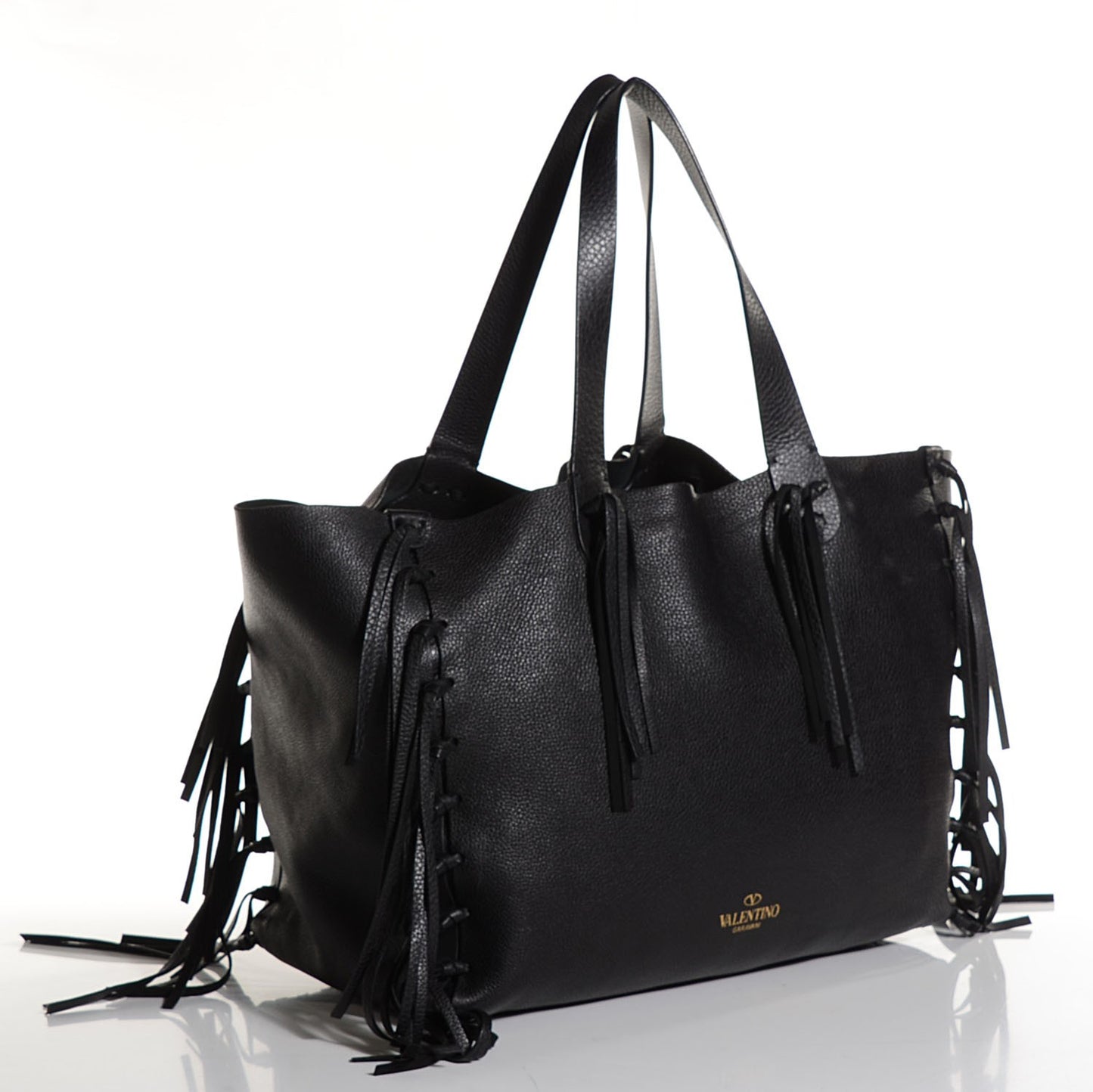 Grained Calfskin C-Rockee Fringe Tote Black