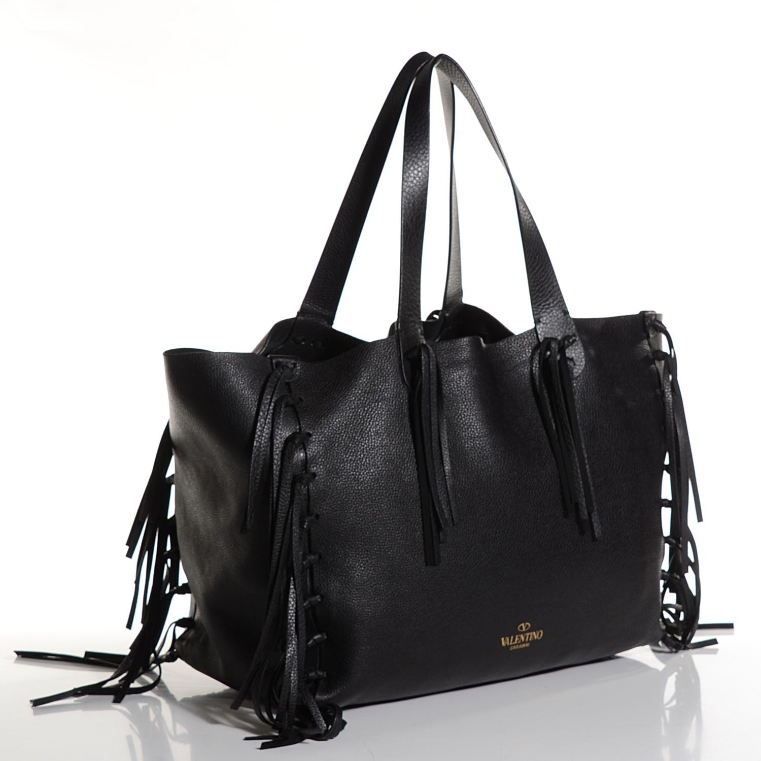 Valentino Garavani Grained Calfskin C-Rockee Fringe Tote Black 5 of 18