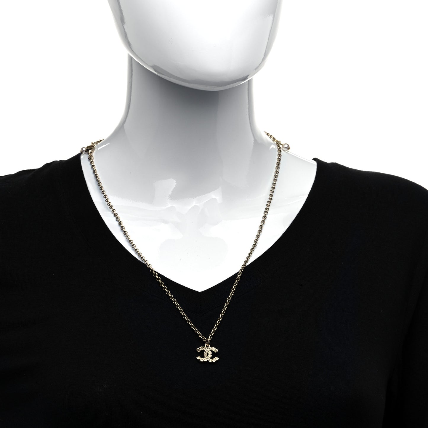 Pearl Crystal CC Pendant Necklace Gold