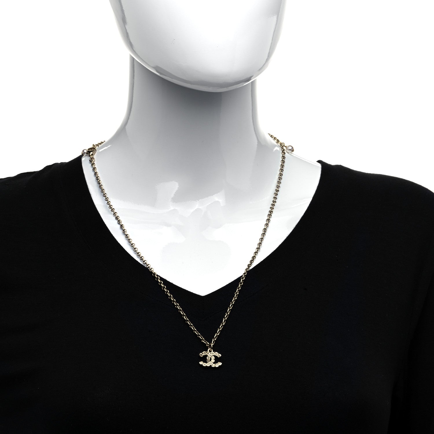 Chanel Pearl Crystal CC Pendant Necklace Gold 2 of 5