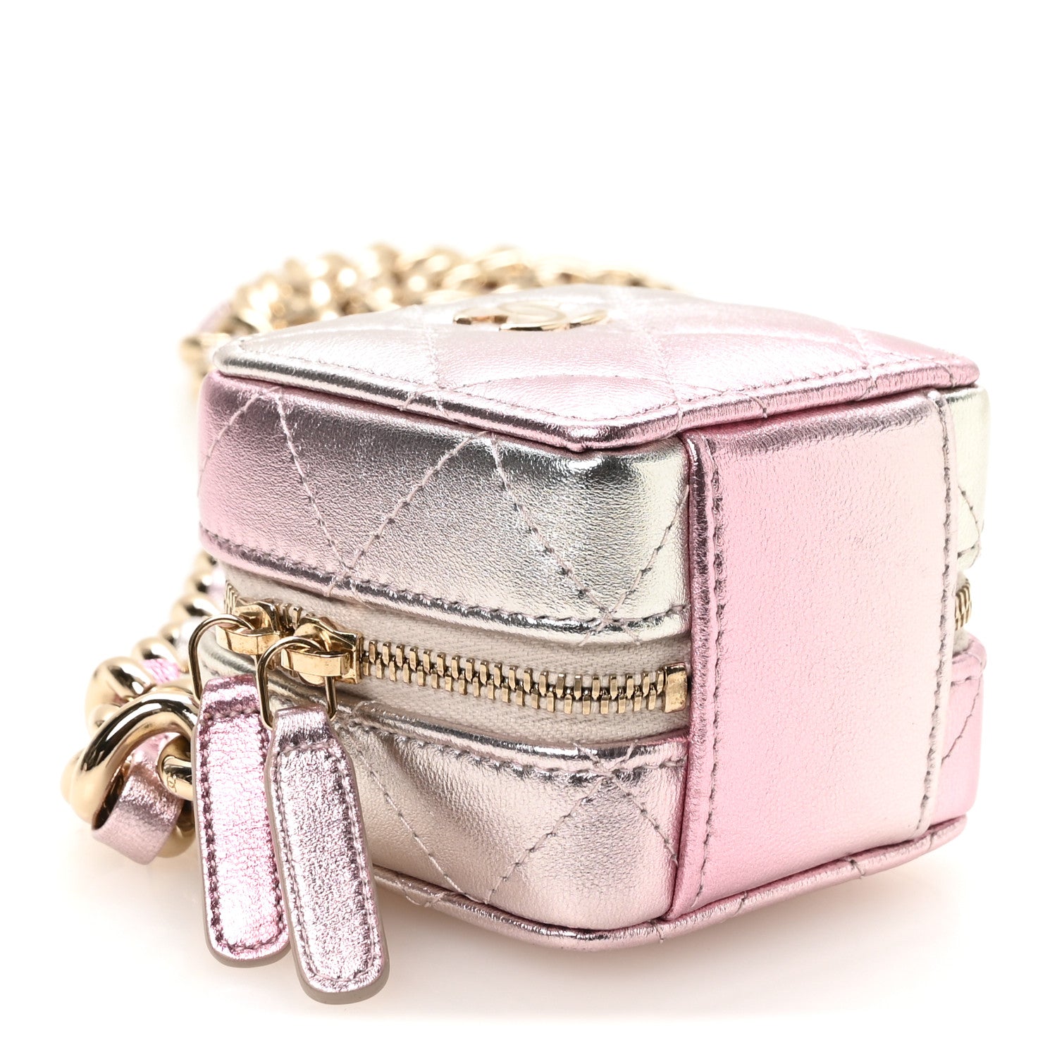 Chanel Gradient Metallic Lambskin Quilted Like A Wallet Clutch With Chain Gold Pink 3 of 9