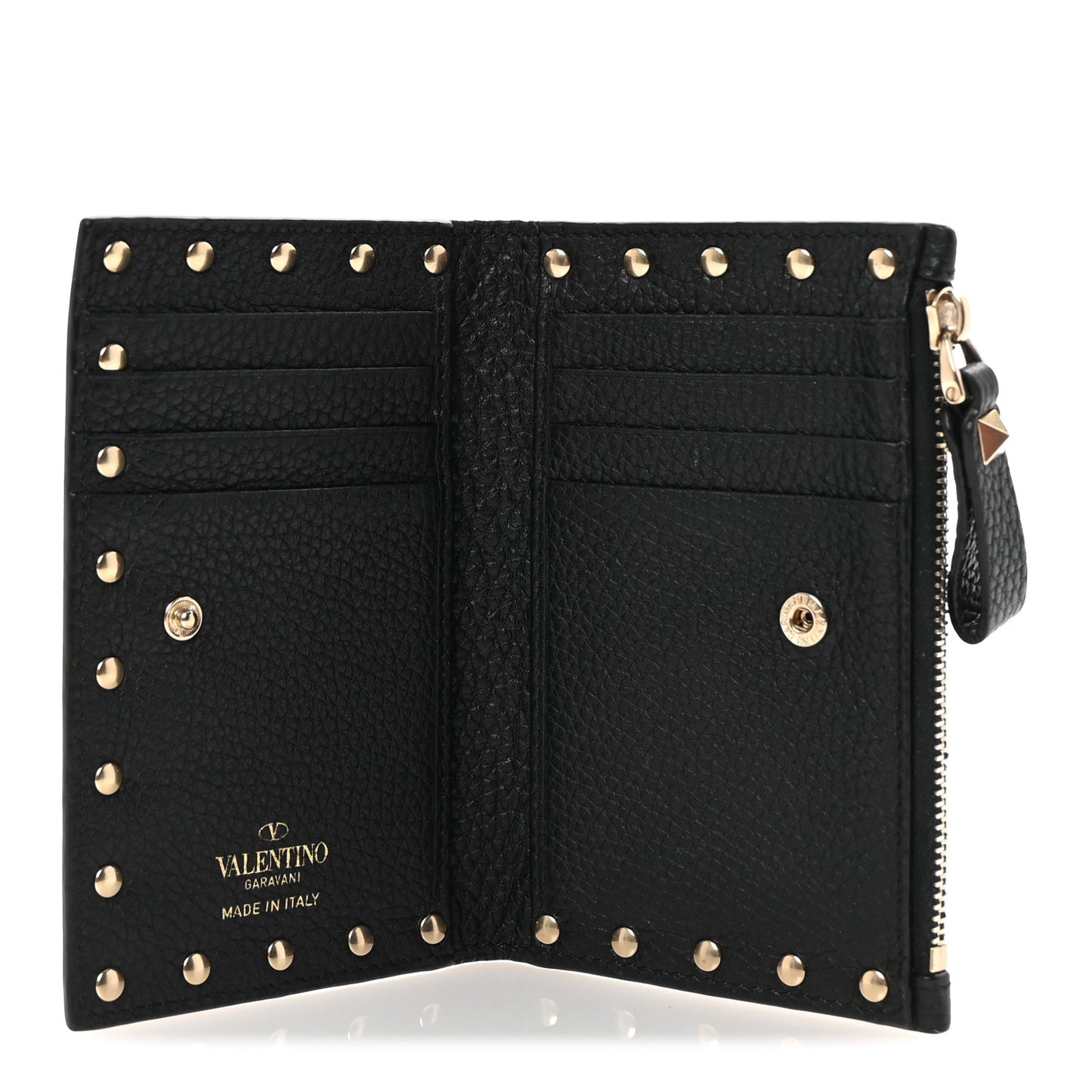 Grainy Calfskin Rockstud Coin Purse Card Holder Black