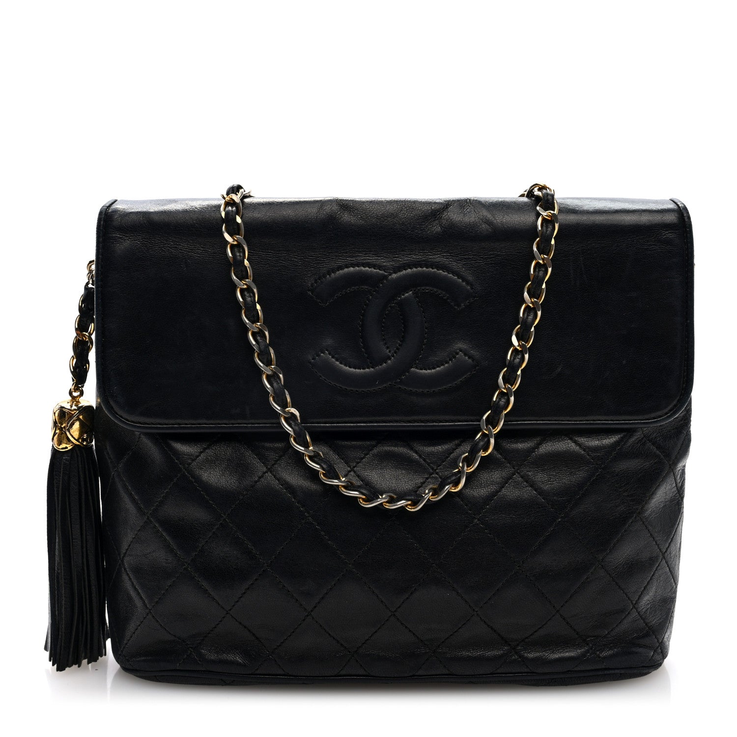 Chanel Lambskin Quilted CC Tassel Shoulder Flap Bag Black 1 of 10