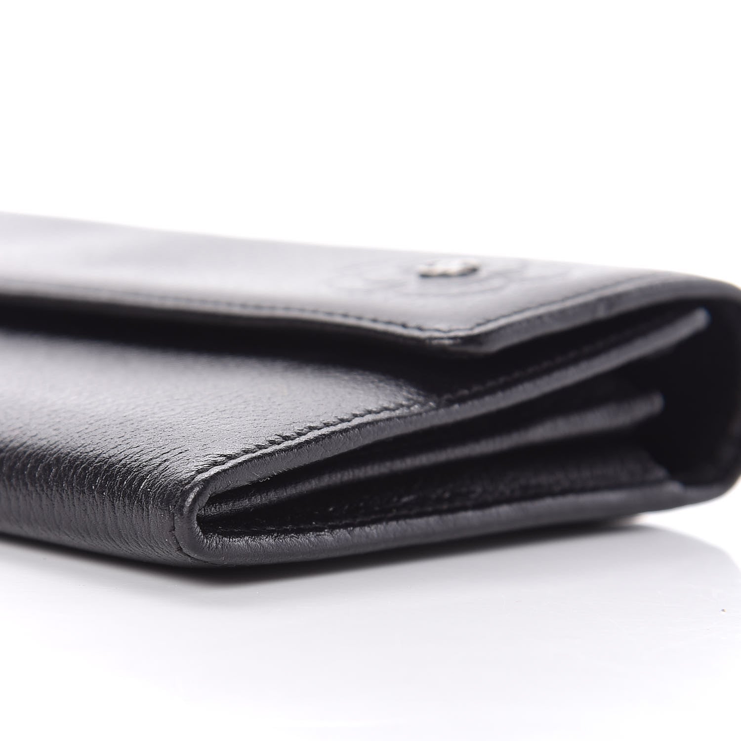 Chanel Goatskin Camellia Embossed Flap Wallet Black 11 of 11