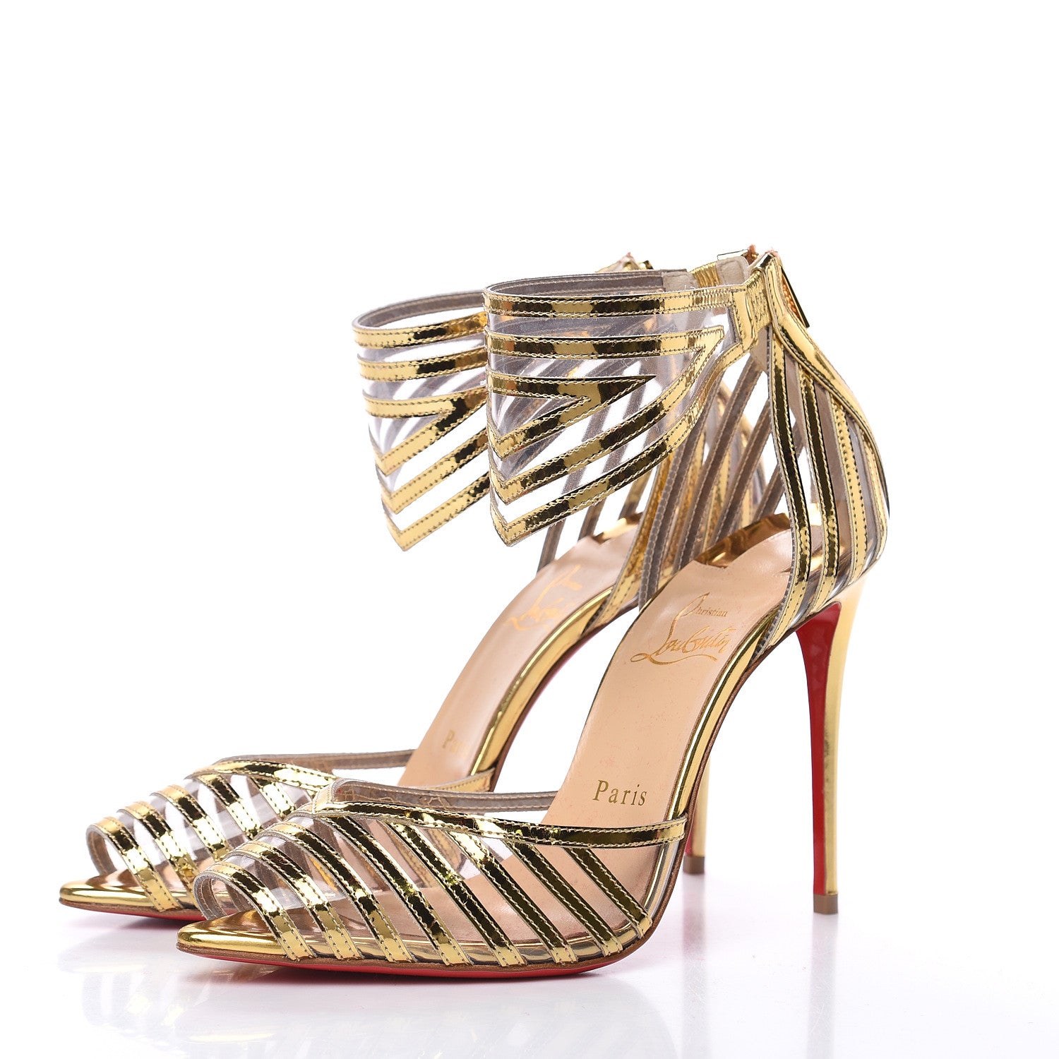 Christian Louboutin Specchio PVC Maratena 100 Sandal Heels 37.5 Gold 3 of 8