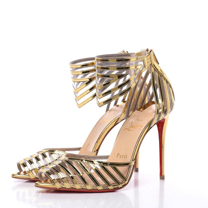 Christian Louboutin Specchio PVC Maratena 100 Sandal Heels 37.5 Gold 3 of 8