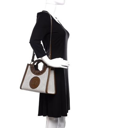 Fendi Vitello Liberty Glossy Lambskin Perforated Small Runaway Shopper Tote White Ice Rust Maya 2 of 10