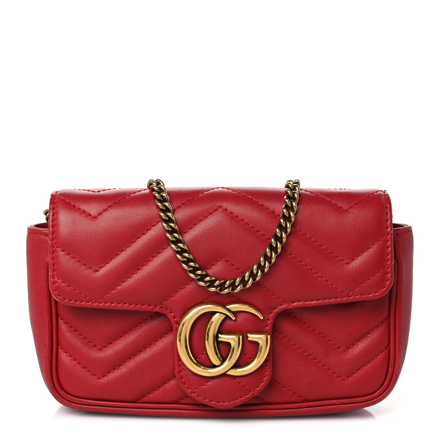 Gucci Calfskin Matelasse Super Mini GG Marmont Shoulder Bag Hibiscus Red 1 of 9