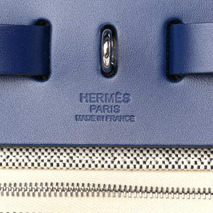 Hermes Vache Hunter Toile H Brides de Gala Herbag Zip Retourne 31 PM Bleu De France Ecru Black 7 of 11