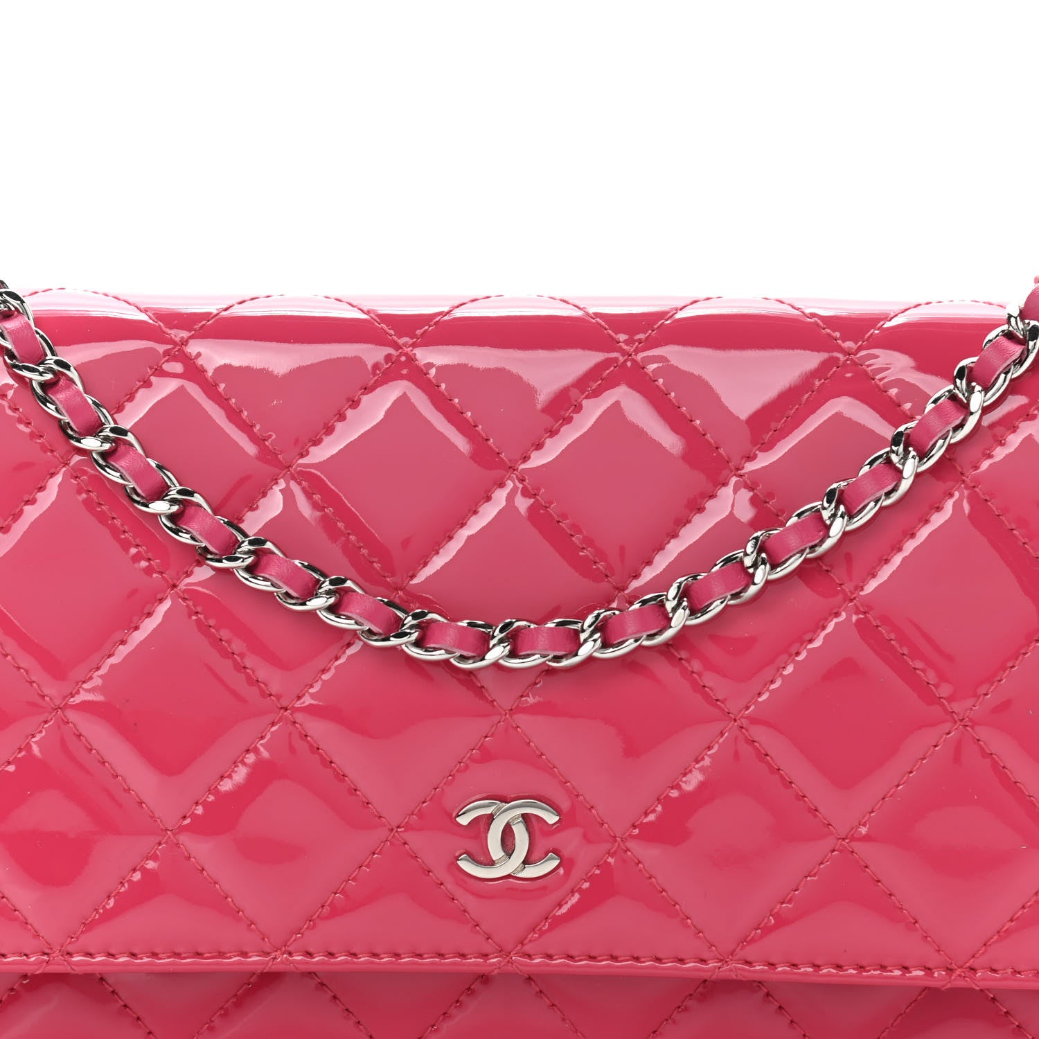 Chanel Patent Quilted Wallet On Chain WOC Fuchsia 9 of 11