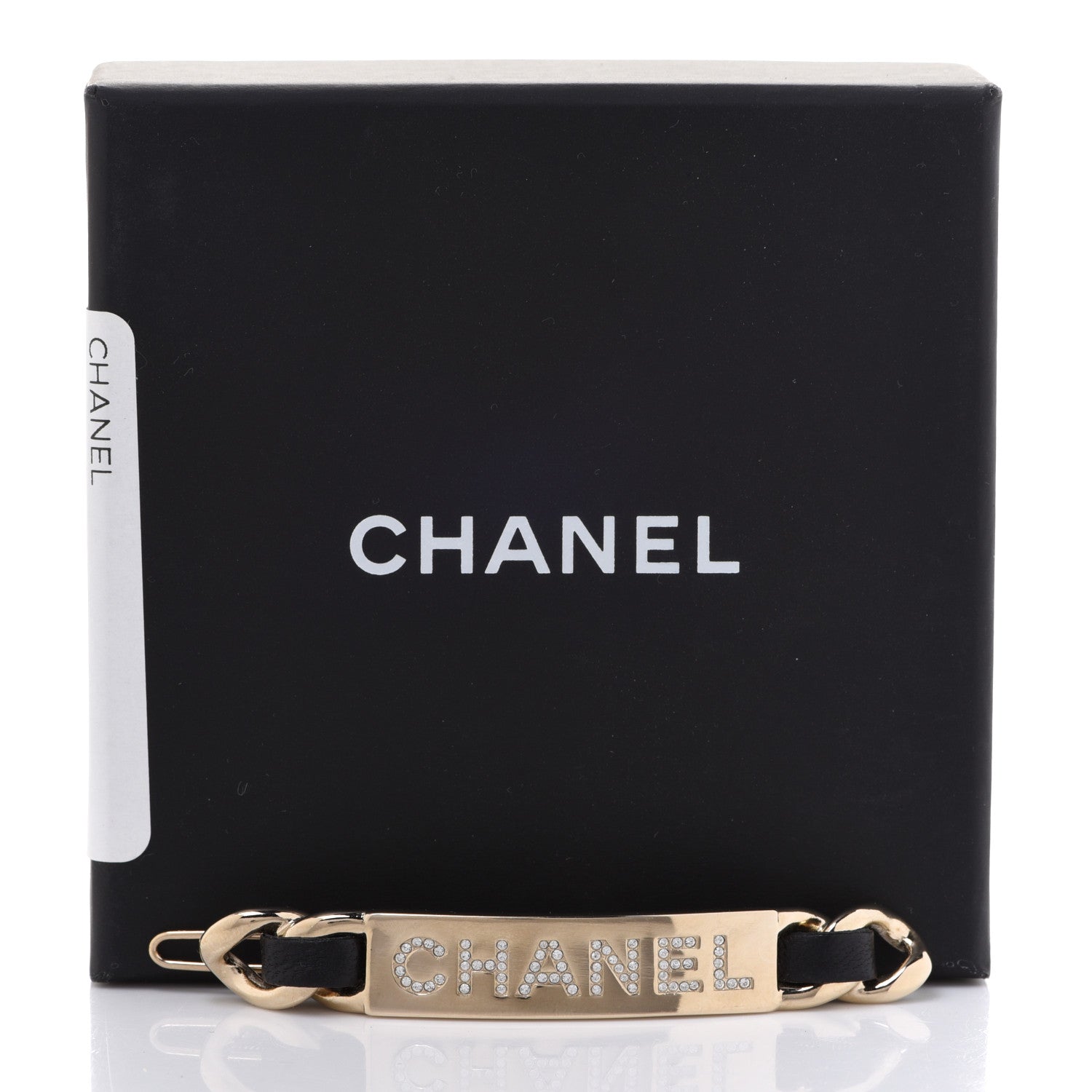 Chanel Metal Lambskin Strass Sergeant Hair Clip Barrette Black Gold 4 of 4