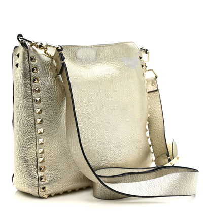 Valentino Garavani Metallic Pebbled Calfskin Small Rockstud Flip-Lock Messenger Bag Platino 3 of 19