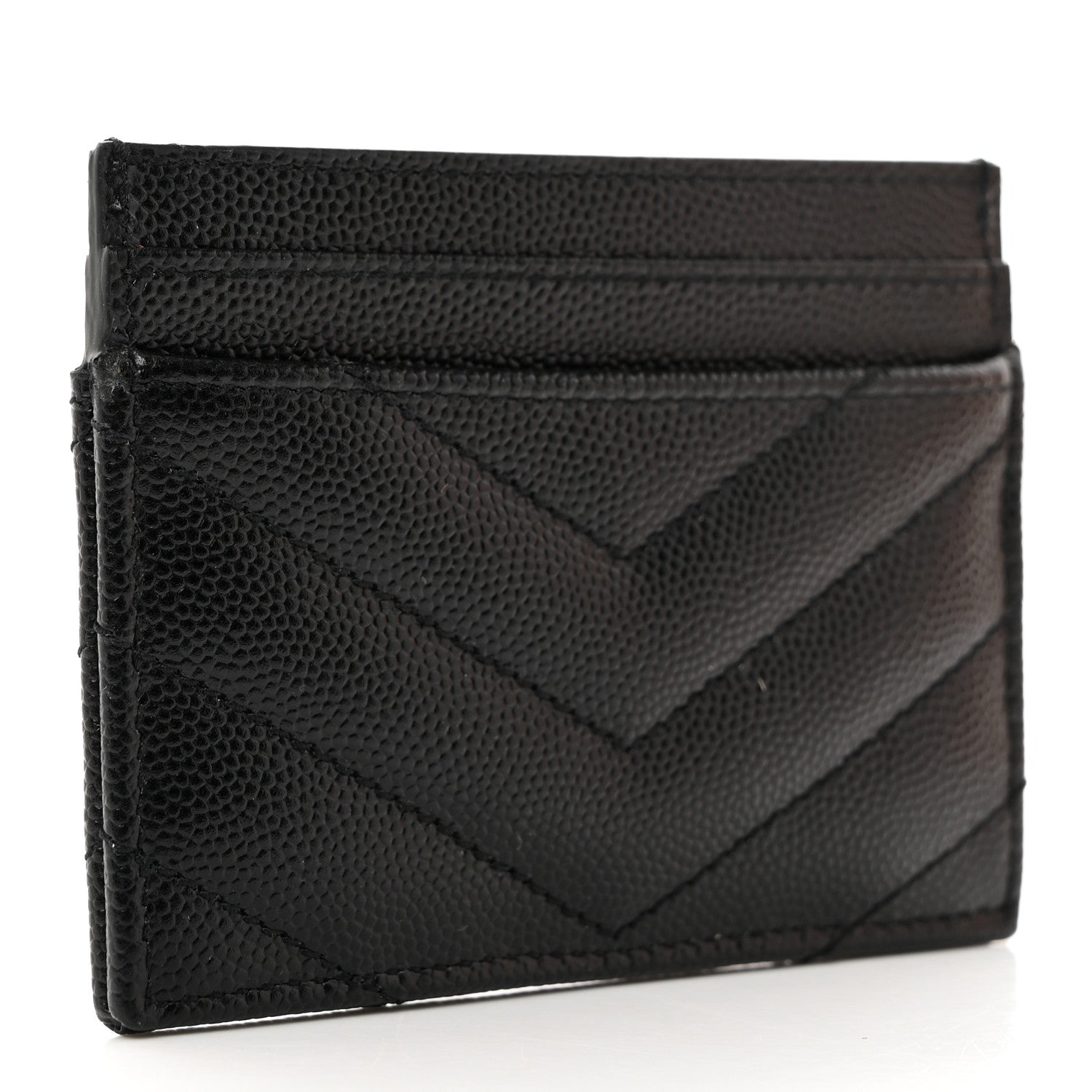 Saint Laurent Grain De Poudre Matelasse Chevron Monogram Credit Card Case Black 4 of 8