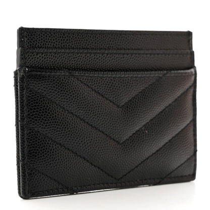 Saint Laurent Grain De Poudre Matelasse Chevron Monogram Credit Card Case Black 4 of 8