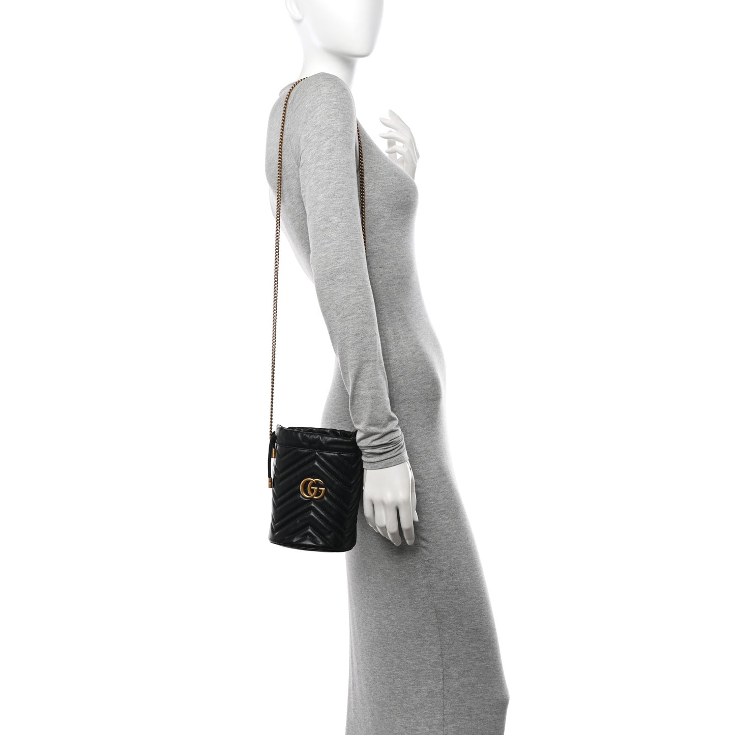 Calfskin Matelasse Mini GG Marmont 2.0 Bucket Bag Black