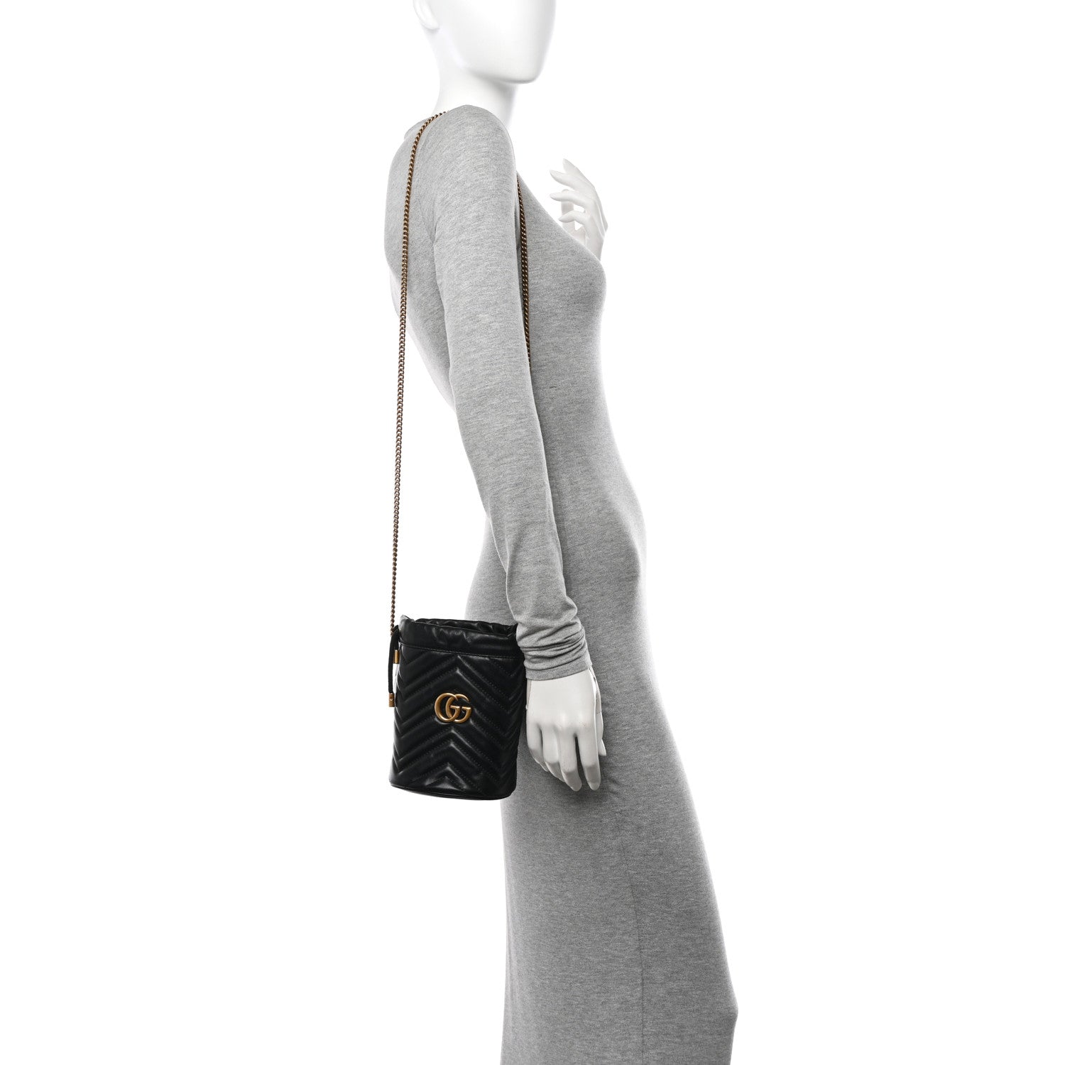 Gucci Calfskin Matelasse Mini GG Marmont 2.0 Bucket Bag Black 2 of 13