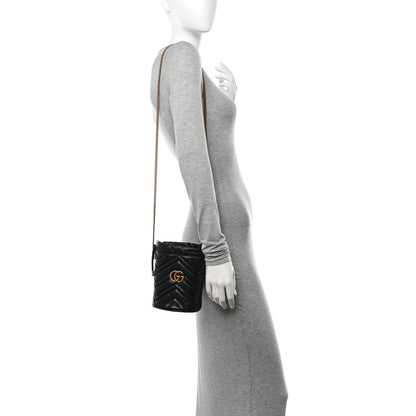 Gucci Calfskin Matelasse Mini GG Marmont 2.0 Bucket Bag Black 2 of 13