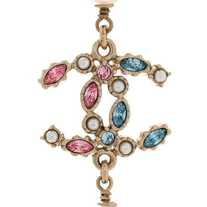 Chanel Pearl Crystal CC Long Necklace Gold Multicolor 4 of 6
