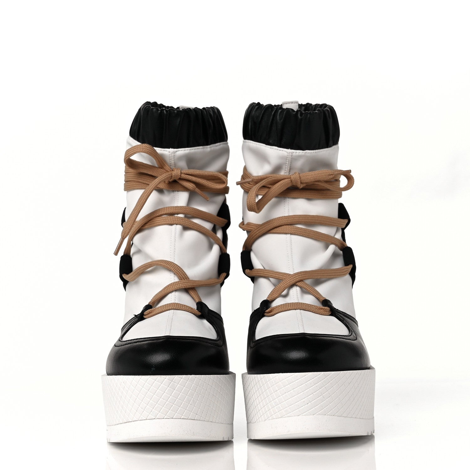 Chanel Patent Calfskin Runway Wedge Short Platform Boots 39.5 Black White Beige 2 of 8