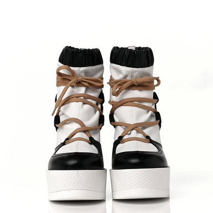 Chanel Patent Calfskin Runway Wedge Short Platform Boots 39.5 Black White Beige 2 of 8