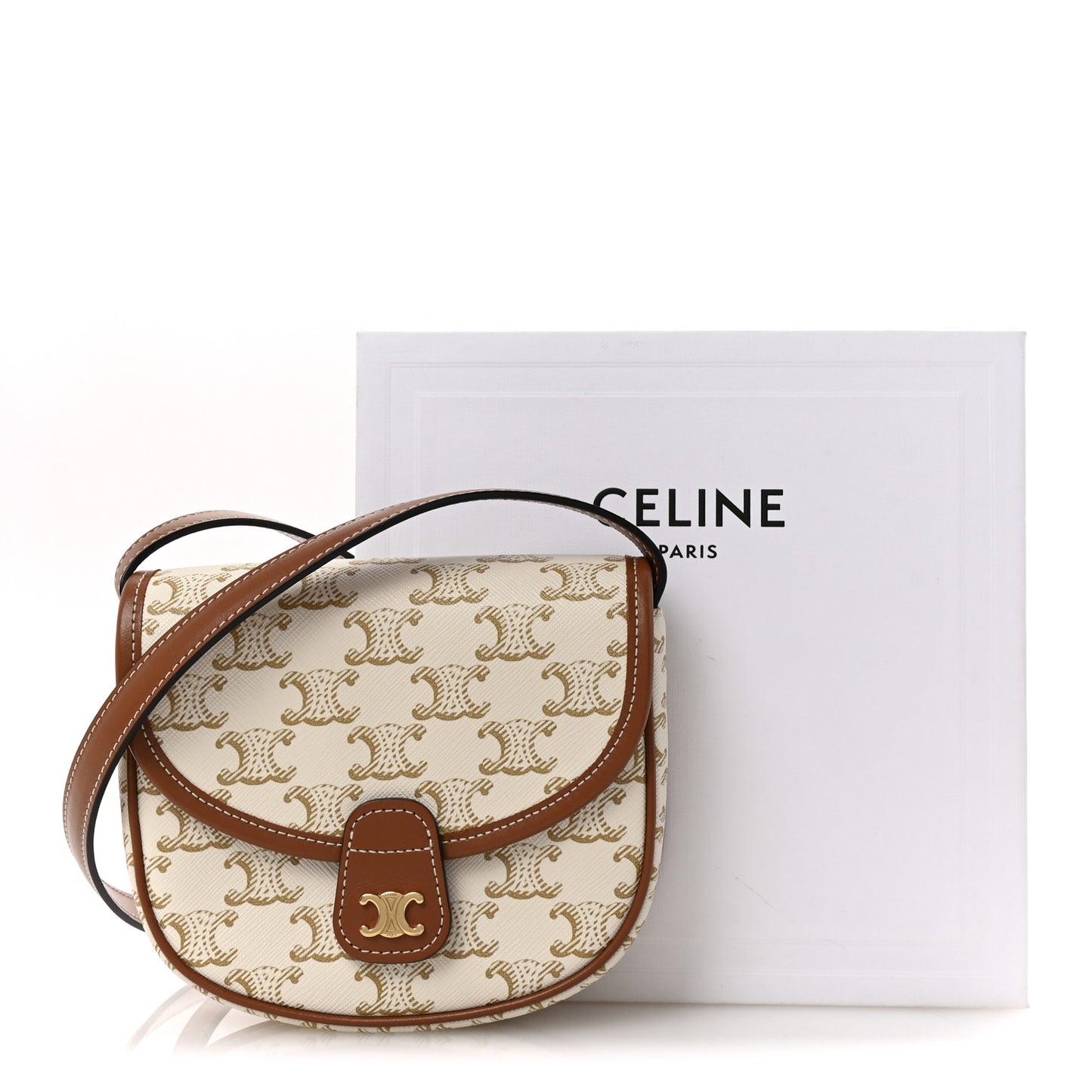 Triomphe Canvas Calfskin Mini Besace Bag White