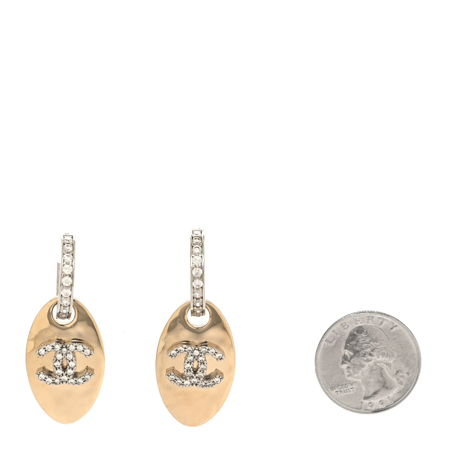 Crystal CC Tag Drop Earrings Gold