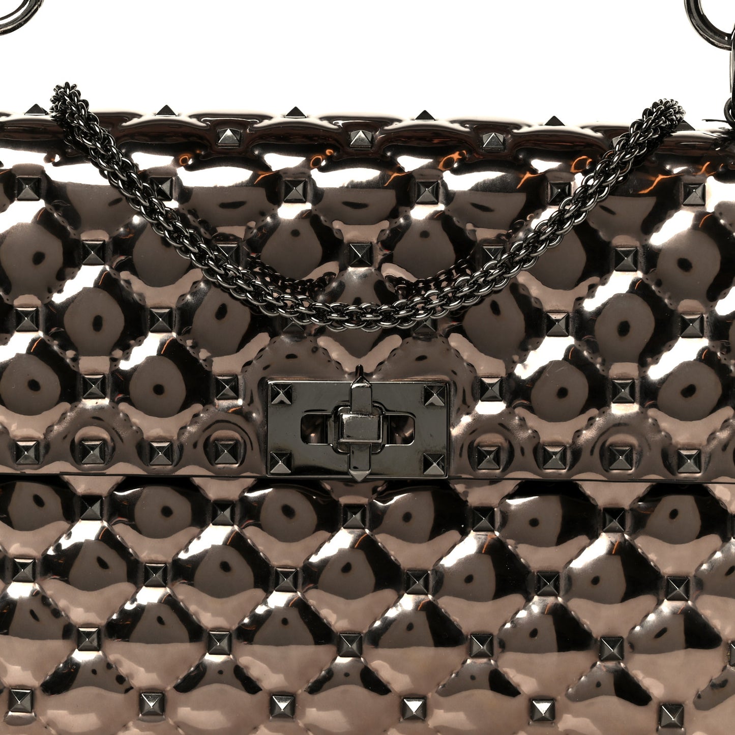 Metallic Patent Medium Rockstud Spike Shoulder Bag Rutenio