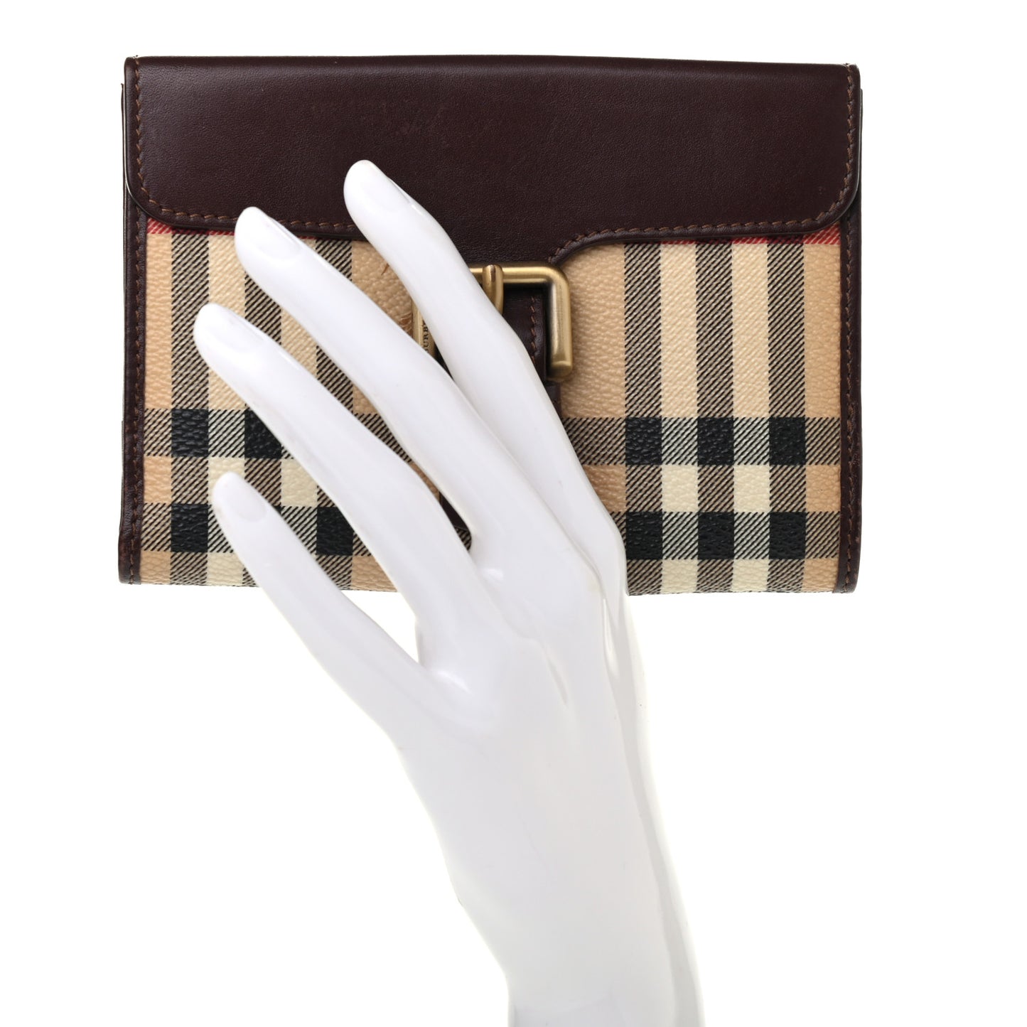Calfskin House Check Wallet Brown