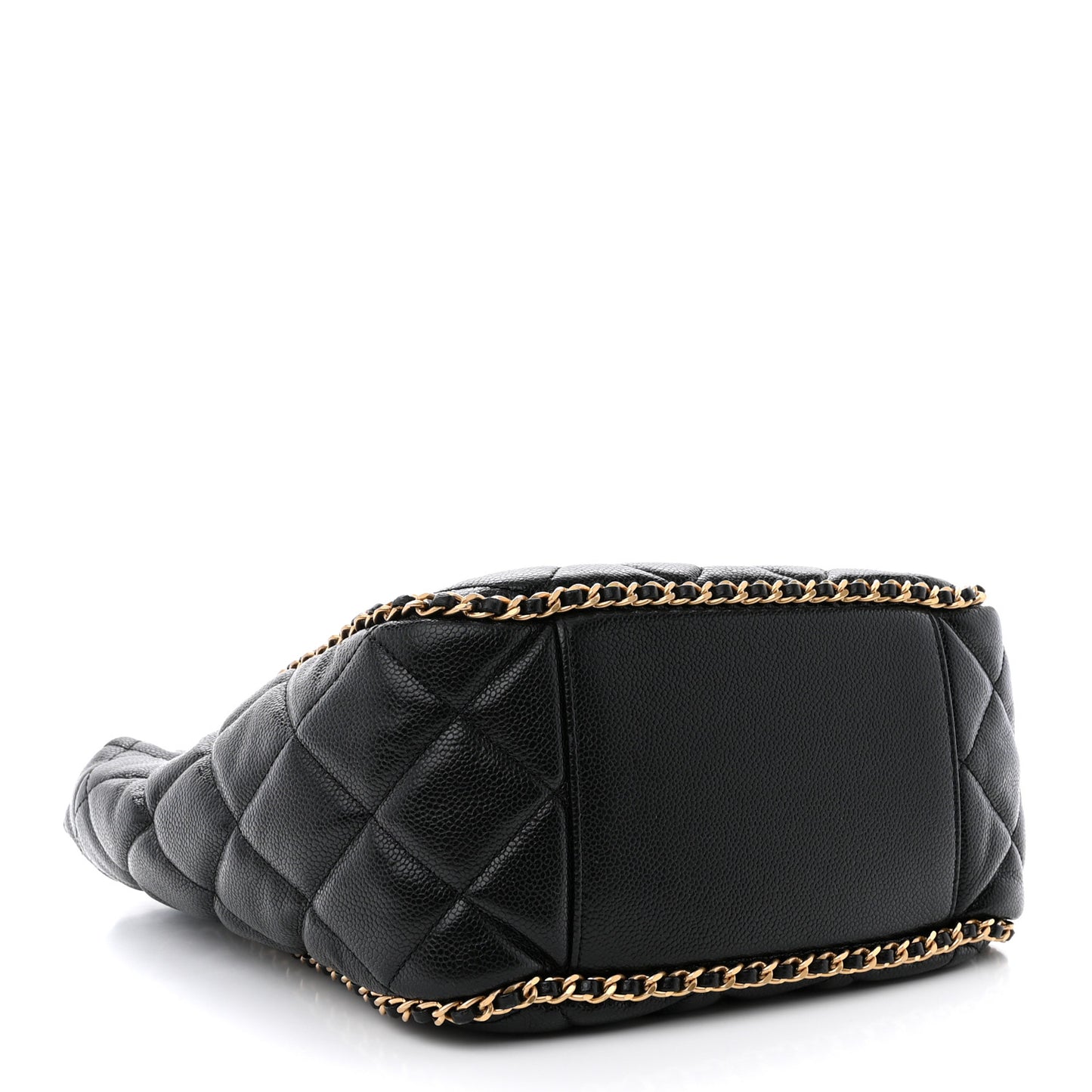 Caviar Quilted Chain Around Multi Chain Bucket Drawstring Bag Black