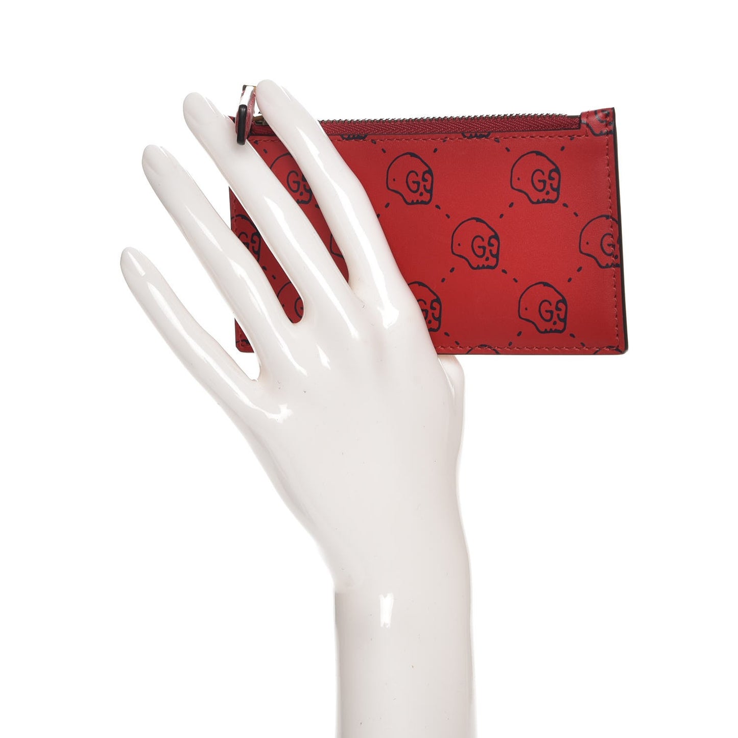 Calfskin GucciGhost Hamlet Skull Coin Case Card Holder Hibiscus Red