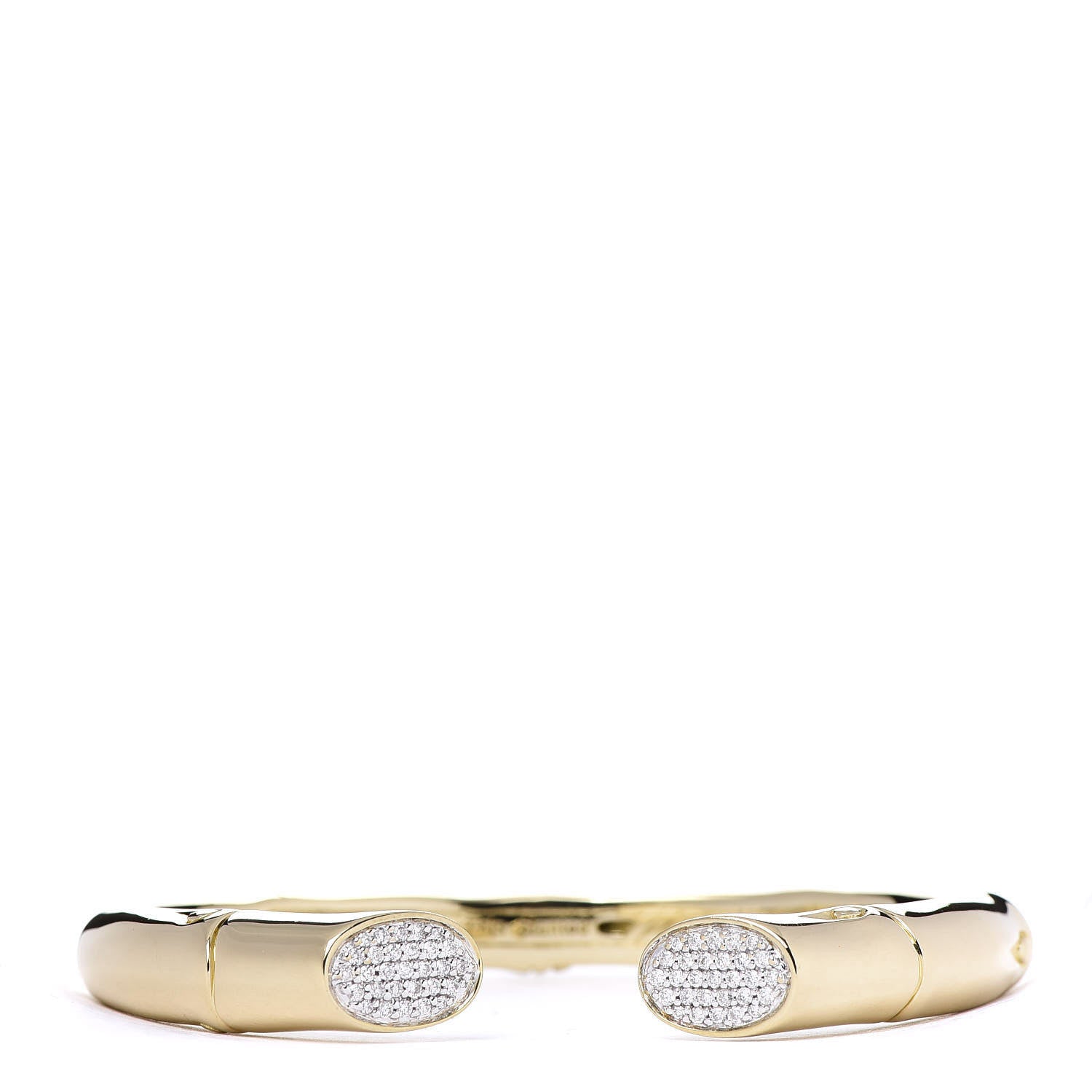 John Hardy 18K Yellow Gold Diamond Bamboo Kick Cuff Bracelet 1 of 5