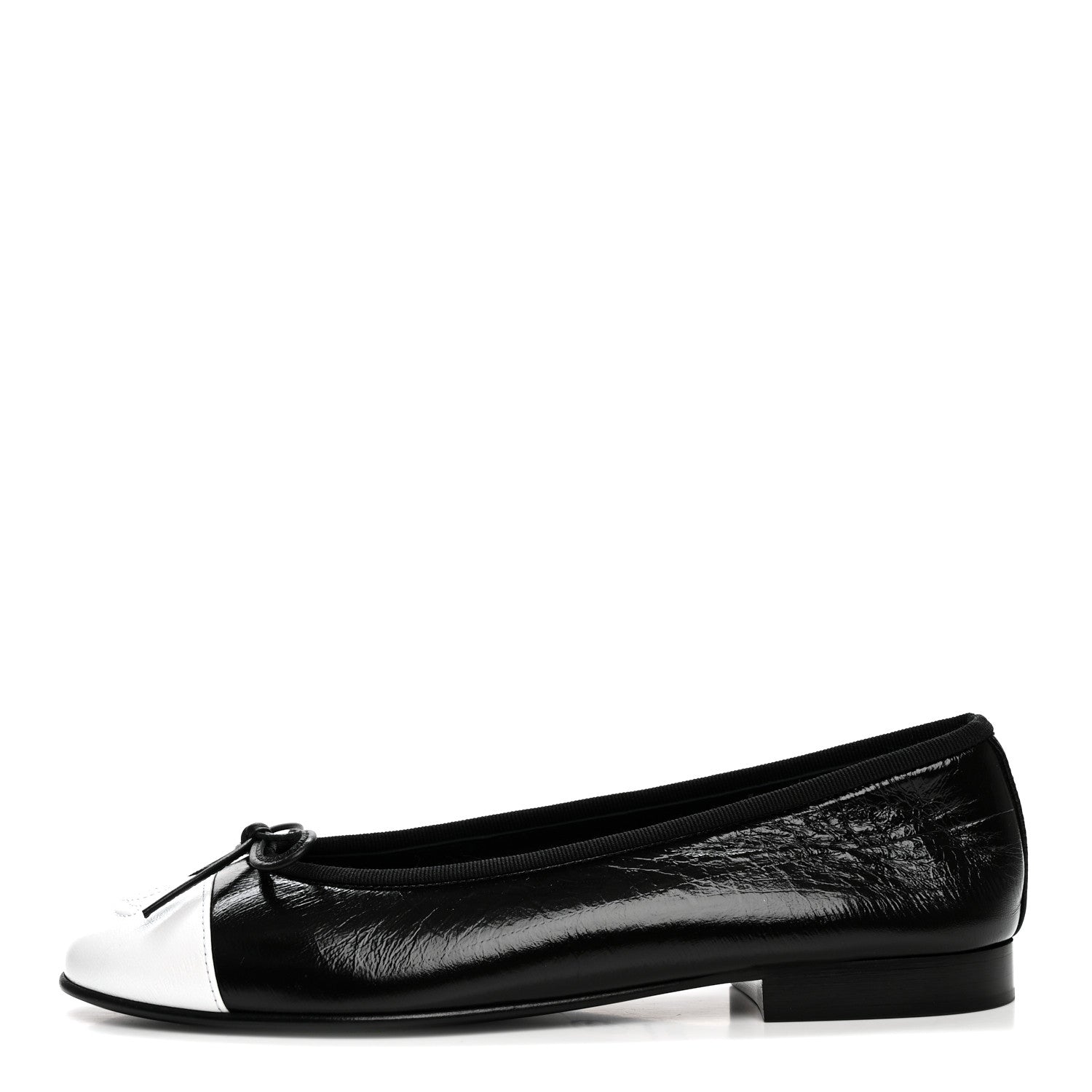 Chanel Crumpled Shiny Lambskin Cap Toe CC Ballerina Flats 36.5 Black White 1 of 9