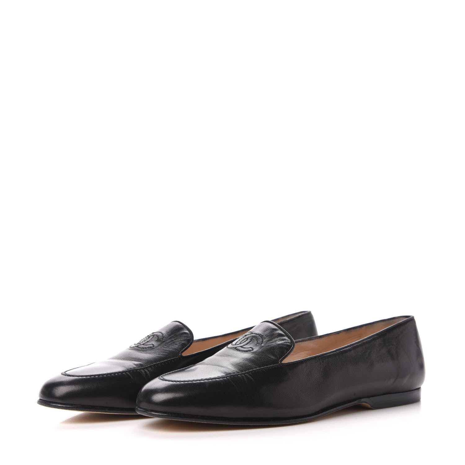 Chanel Lambskin CC Loafers 38.5 Black 3 of 7