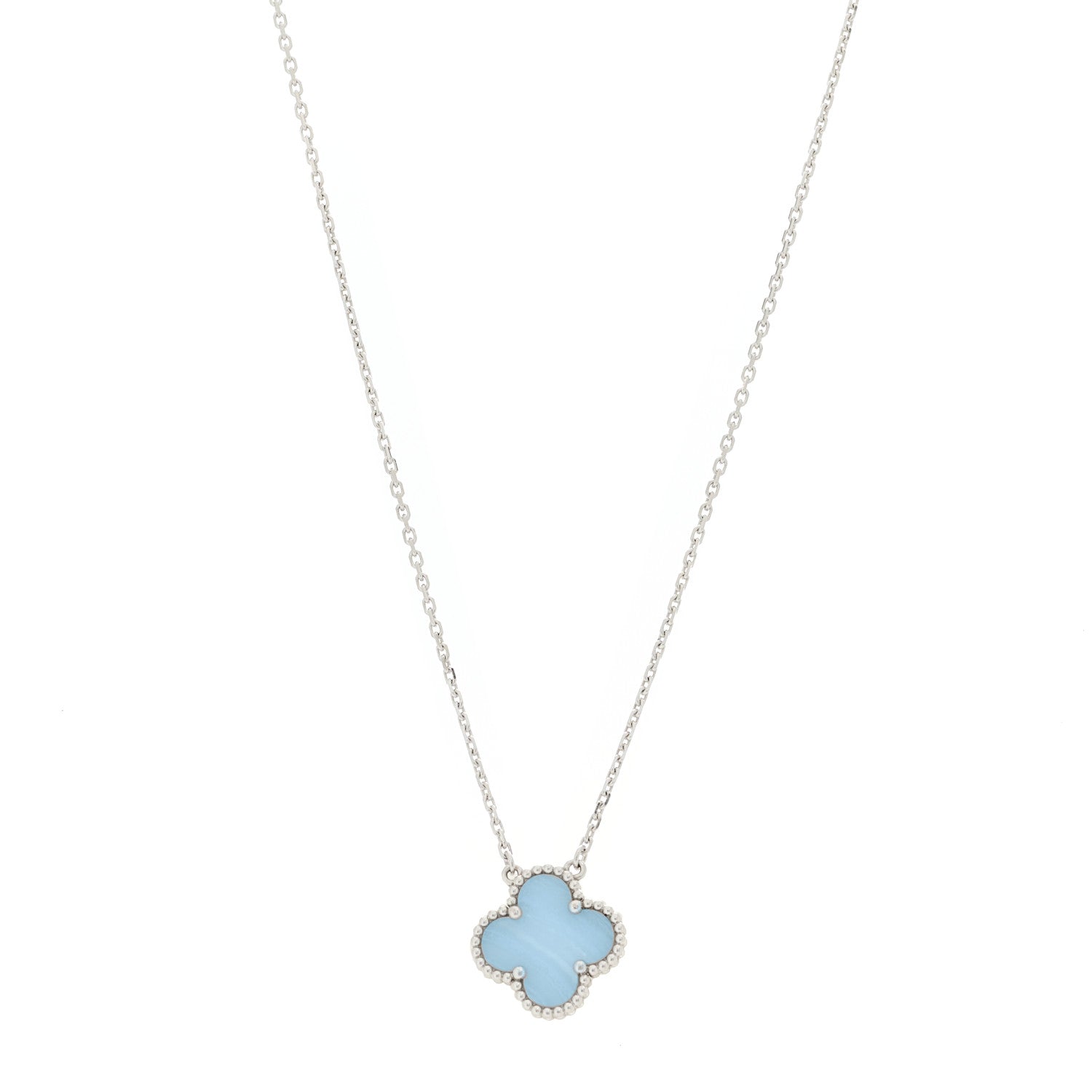Van Cleef & Arpels 18K White Gold Chalcedony Vintage Alhambra Pendant Necklace 1 of 8
