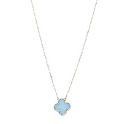 Van Cleef & Arpels 18K White Gold Chalcedony Vintage Alhambra Pendant Necklace 1 of 8