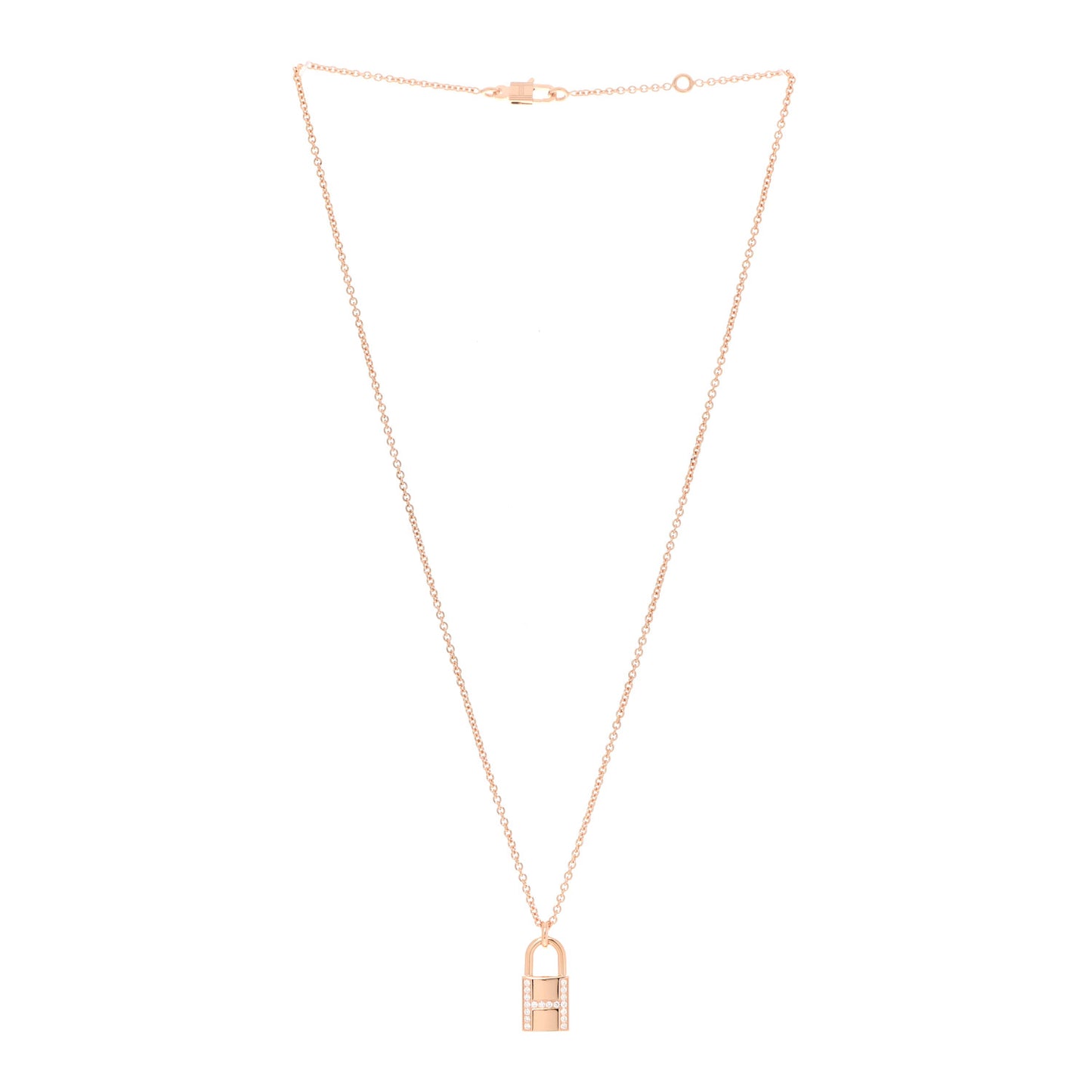 18K Rose Gold Diamond Amulettes Cadenas Pendant Necklace