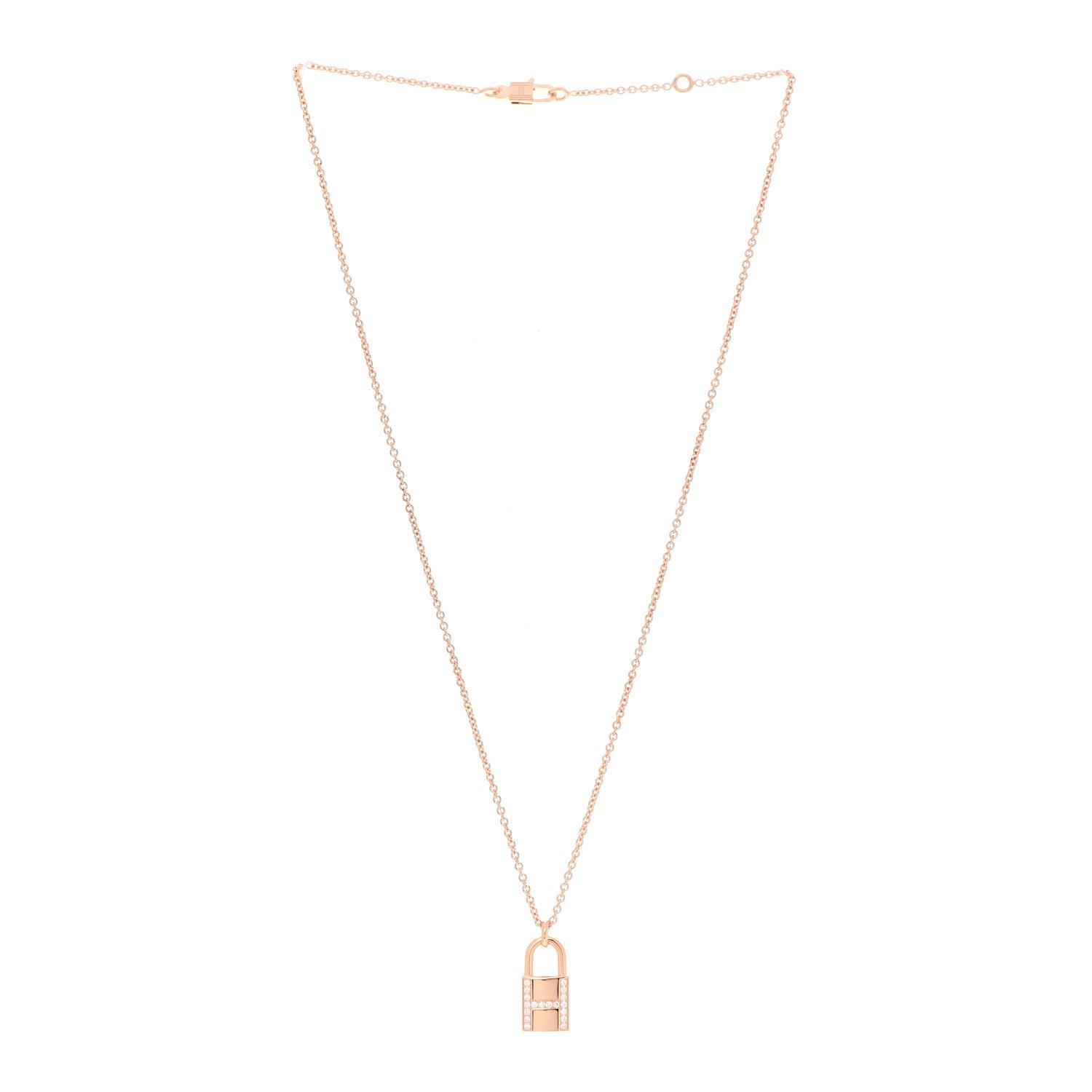 Hermes 18K Rose Gold Diamond Amulettes Cadenas Pendant Necklace 3 of 5