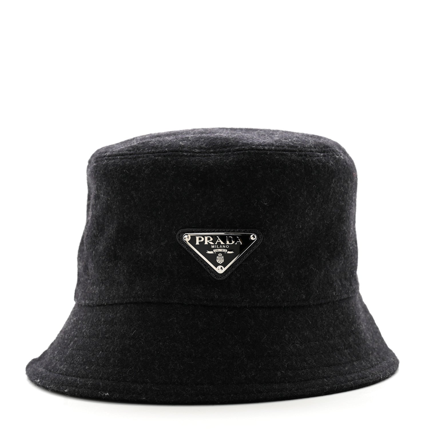 Prada Authentic Loden Wool Metal Triangle Logo Bucket Hat M Anthracite 3 of 10