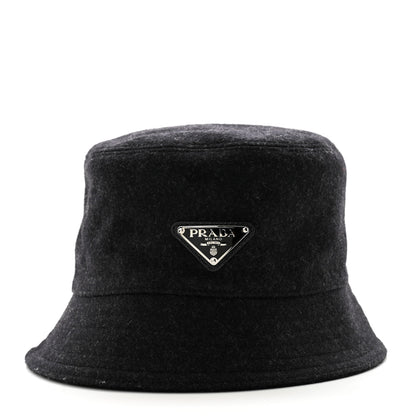 Prada Authentic Loden Wool Metal Triangle Logo Bucket Hat M Anthracite 3 of 10