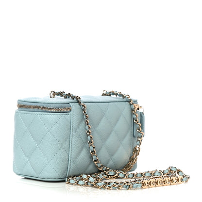 Chanel Caviar Quilted Small Tiny CC Vanity Case With Chain Light Blue 3 of 11