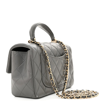 Chanel Lambskin Quilted Mini Top Handle Rectangular Flap Dark Grey 3 of 15